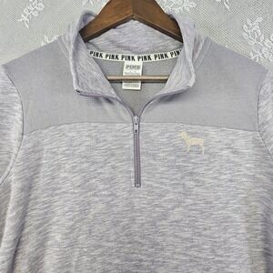 Victoria's Secret LOVE PINK Quarter Zip Sweatshirt Women's Large Gray Athleisure